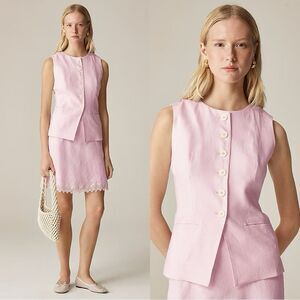 NWT J CREW Cutaway vest top in linen in “Iced Strawberry” pink